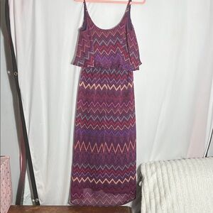 Faded Glory Purple and Pink Zigzag Maxi Dress medium 8-10